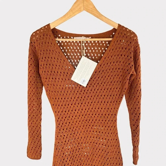 Savannah Morrow Winona Open Knit Pima Cotton Midi Dress in Terracotta Size XS - Picture 4 of 9